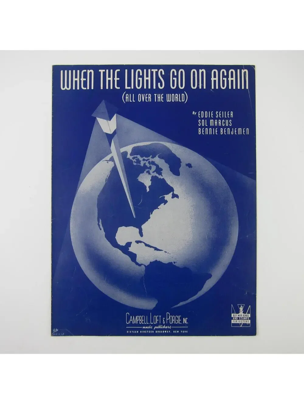 Sheet Music When the Lights Go on Again All Over the World Vintage 1942 WW2 WWII